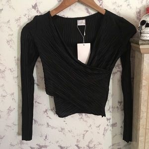 Zara black plisse wrap shirt